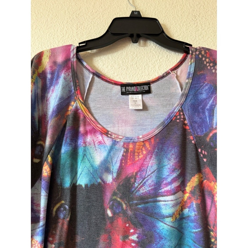 Pyramid Collection Womens Butterfly Print Tunic Top Multicolor Long Sleeve L - Picture 9 of 15